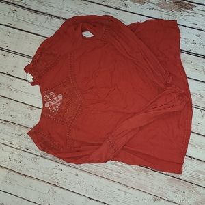 Dark Orange Lace Accent Button Closure Top